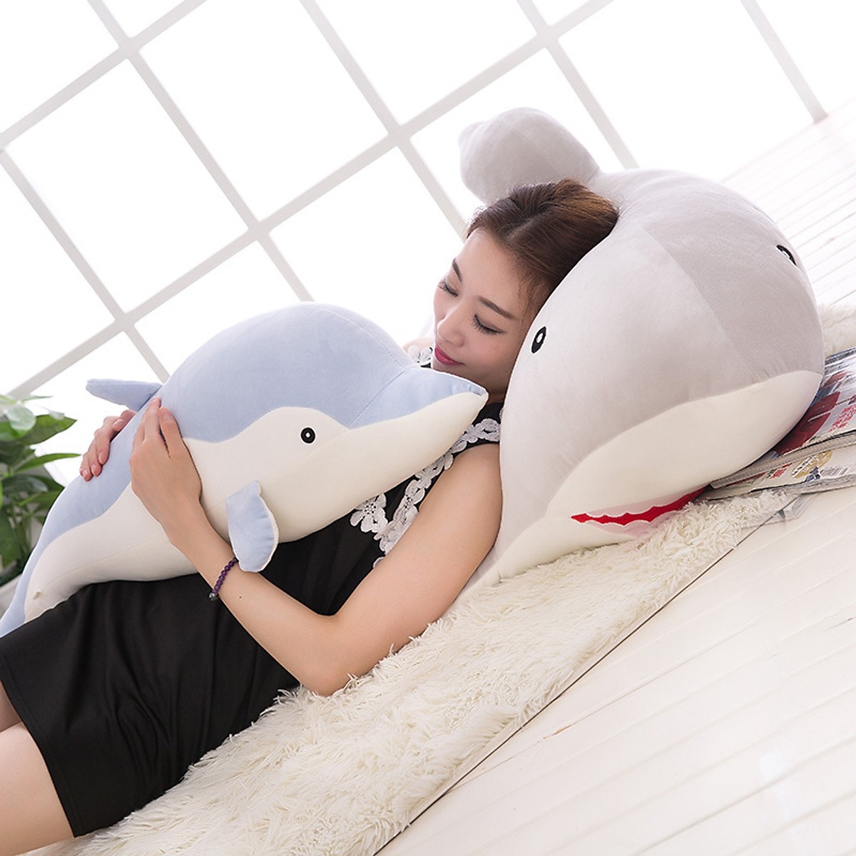 Thú Bông Cá Heo Ghi Dolphin 55cm Siêu Dễ Thương