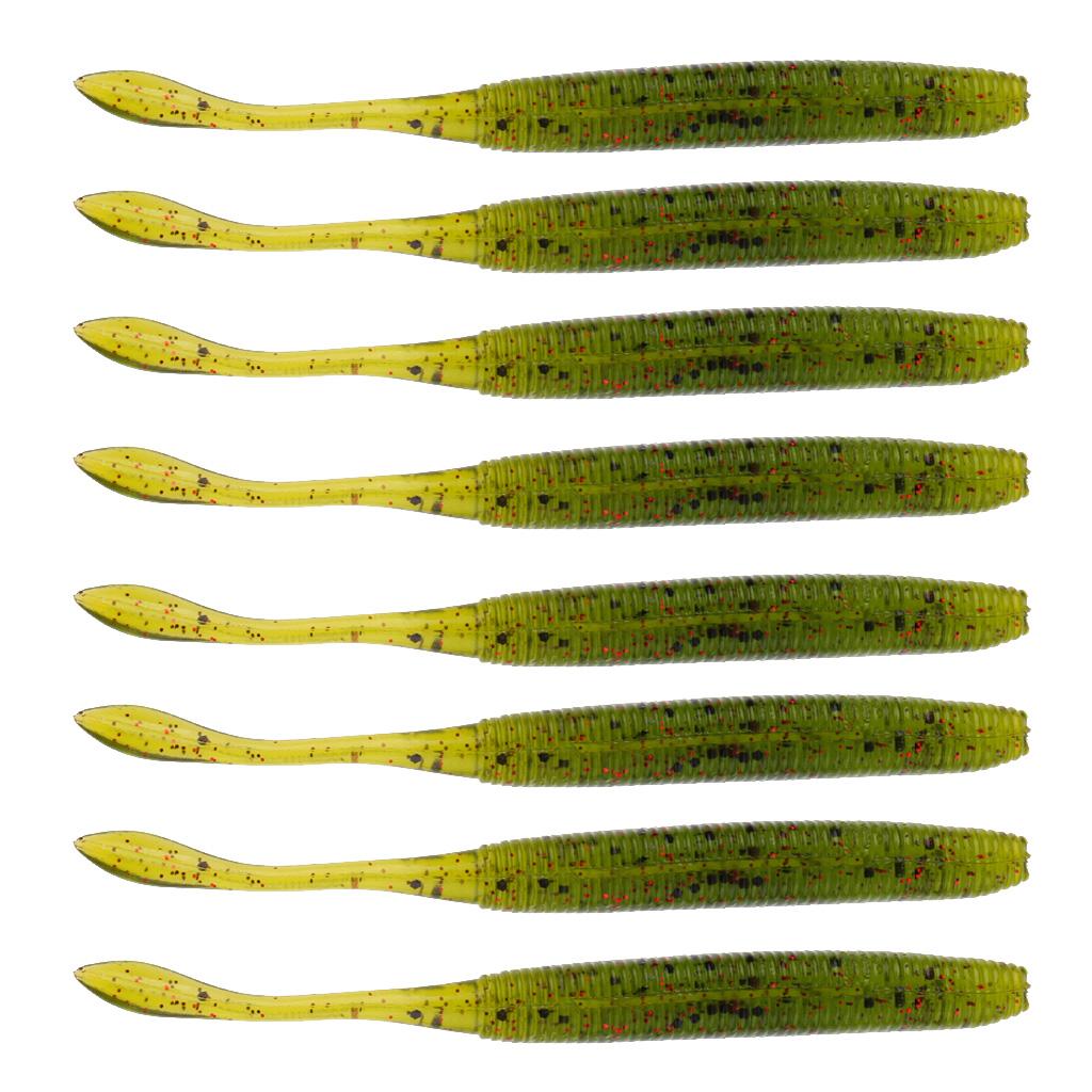 Lot 8 Piece 90mm PVC Soft Worm Bass Lures Bait Swimbait Fishing Tackle Lure Saltwater Freshwater 4.5g