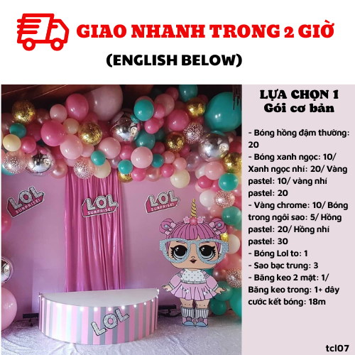 Bộ bong bóng trang trí sinh nhật búp bê Lol cho bé gái màu hồng vàng tcl07