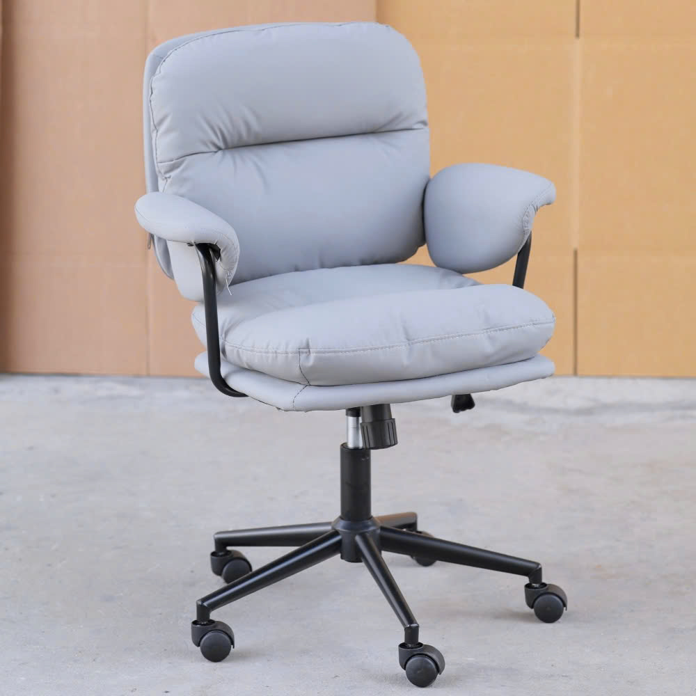 Ghế làm việc lưng trung màu xám CE1028-P Nội thất Capta Ghế văn phòng lưng trung nệm da pu màu xám chân nhựa tăng giảm màu đen