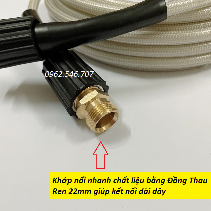 Ống Dây Xịt Rửa Xe Áp Lực Cao 3 Lớp Lõi 10M-15M- 20M-30M [Ren 22mm-22mm ] - Tặng khớp nối dây