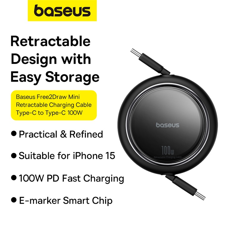 Cáp Sạc Dây Rút C to C Baseus Free2Draw Mini Retractable Charging Cable Type-C to Type-C 100W (Hàng chính hãng)