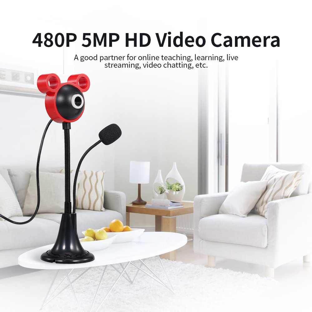 Webcam độ nét cao 5MP 480P 30 khung hình giảm tiếng ồn có Micrô HD và USB Plug & Play