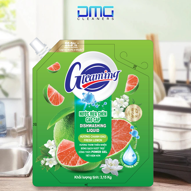Túi Nước Rửa Chén Bát Cao Cấp Gleaming 2,1Kg Hương Chanh Đào