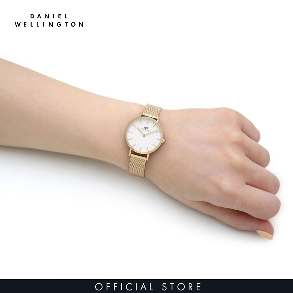 Đồng hồ Nữ Daniel Wellington dây lưới - Petite Evergold mặt trắng - vỏ