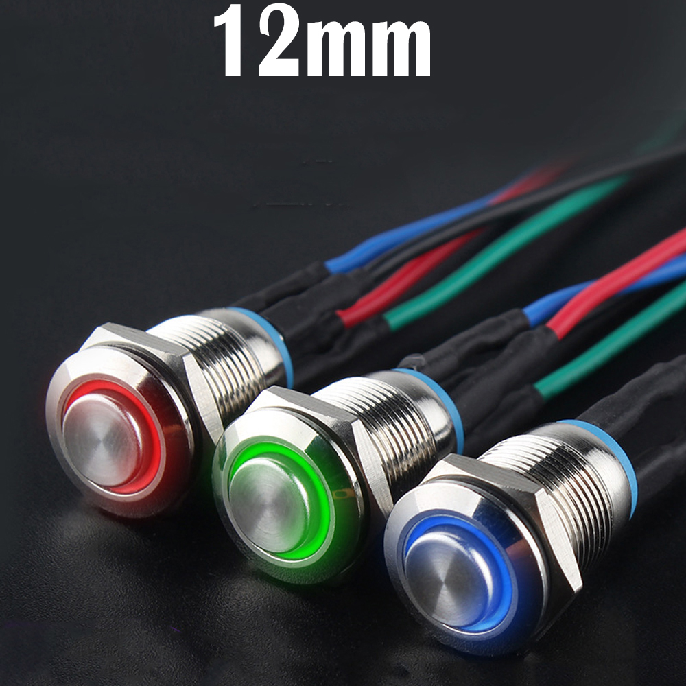 Nút nguồn nhấn nhả, Nút công tắc nhấn Tự phục hồi 12mm (3V-6V, 12V-24V, 110-220V)