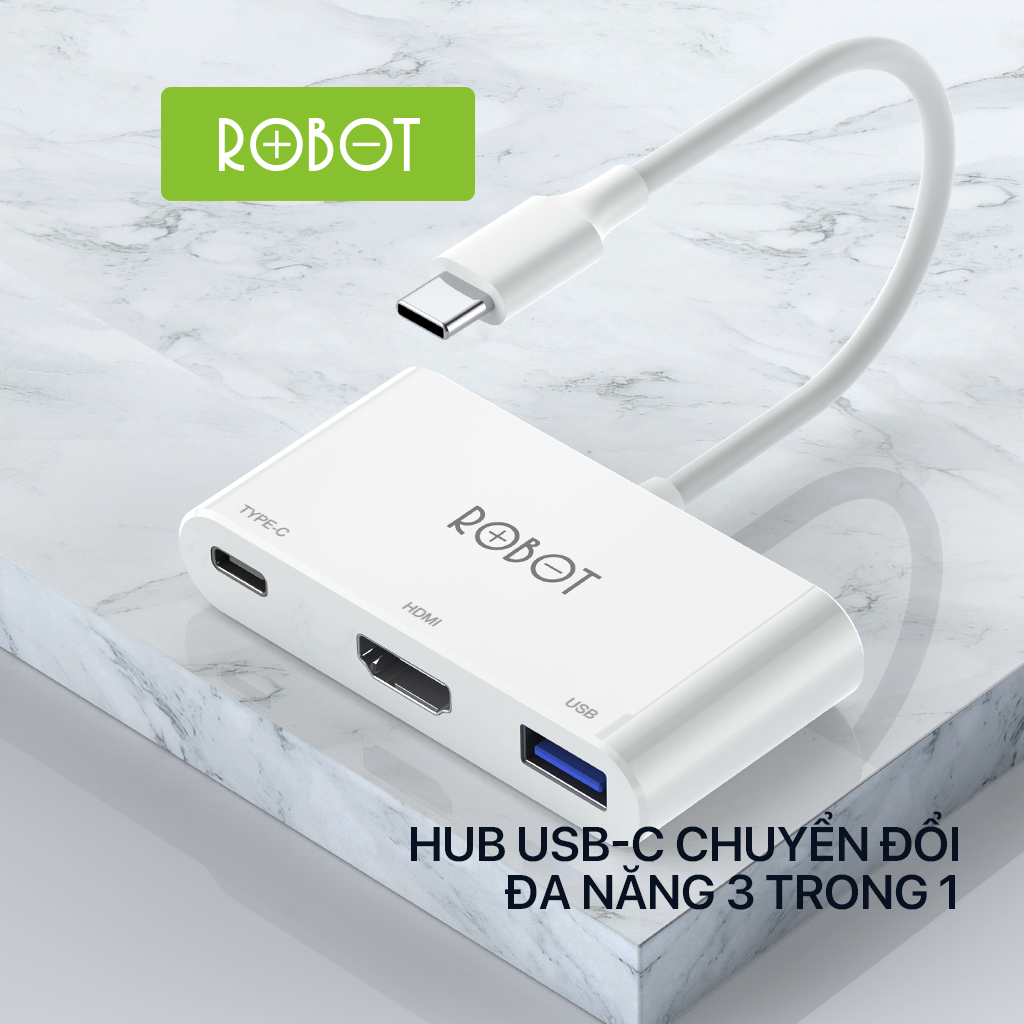 HUB ROBOT HT430 Chuyển Đổi Cổng Type-C Đa Năng 3 Trong 1 - Hàng Chính Hãng