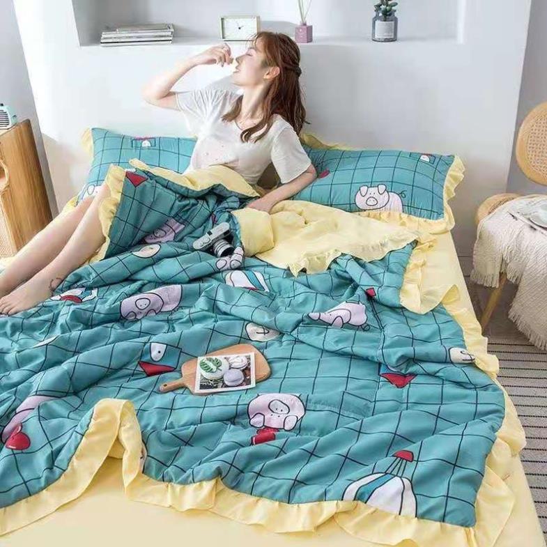 Bộ Chăn Ga Gối Cotton Đũi Bèo 4 Món Chăn Chần Hè Mẫu Mới Nhất 2021,