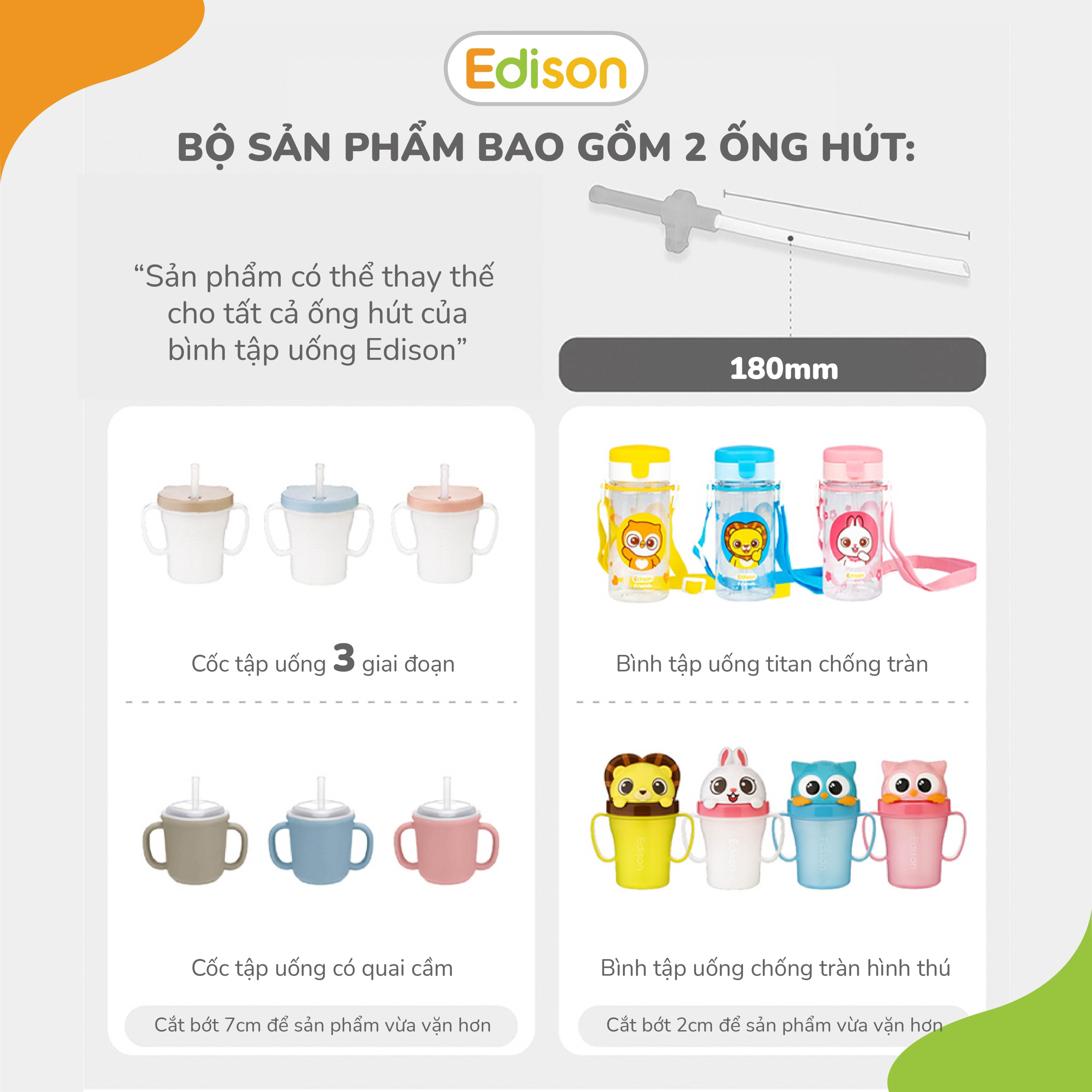 Set ống hút sữa silicon đa năng Edison chính hãng Hàn Quốc cho bé tập hút màu trắng mã 3024