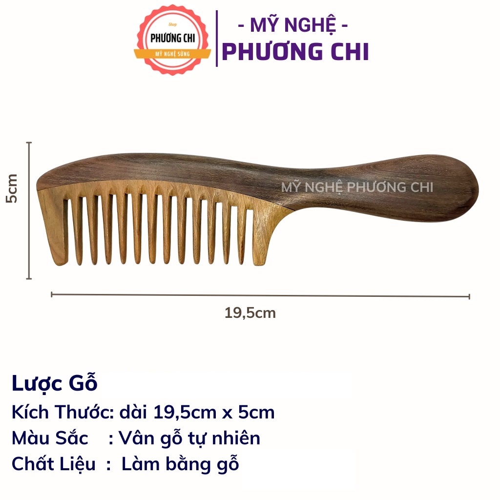 Lược Gỗ Răng Thưa Chải Tóc Rối, Xoắn Dài 19,5cm, Lược Chải Tóc Gỡ Rối Massage Đầu | Mỹ Nghệ Phương Chi