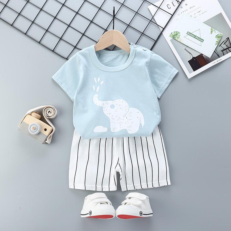 Bộ quần áo ngắn tay trẻ em bằng cotton, quần áo mùa hè mới của bé gái và bé trai, quần áo trẻ em ngắn tay Hàn Quốc