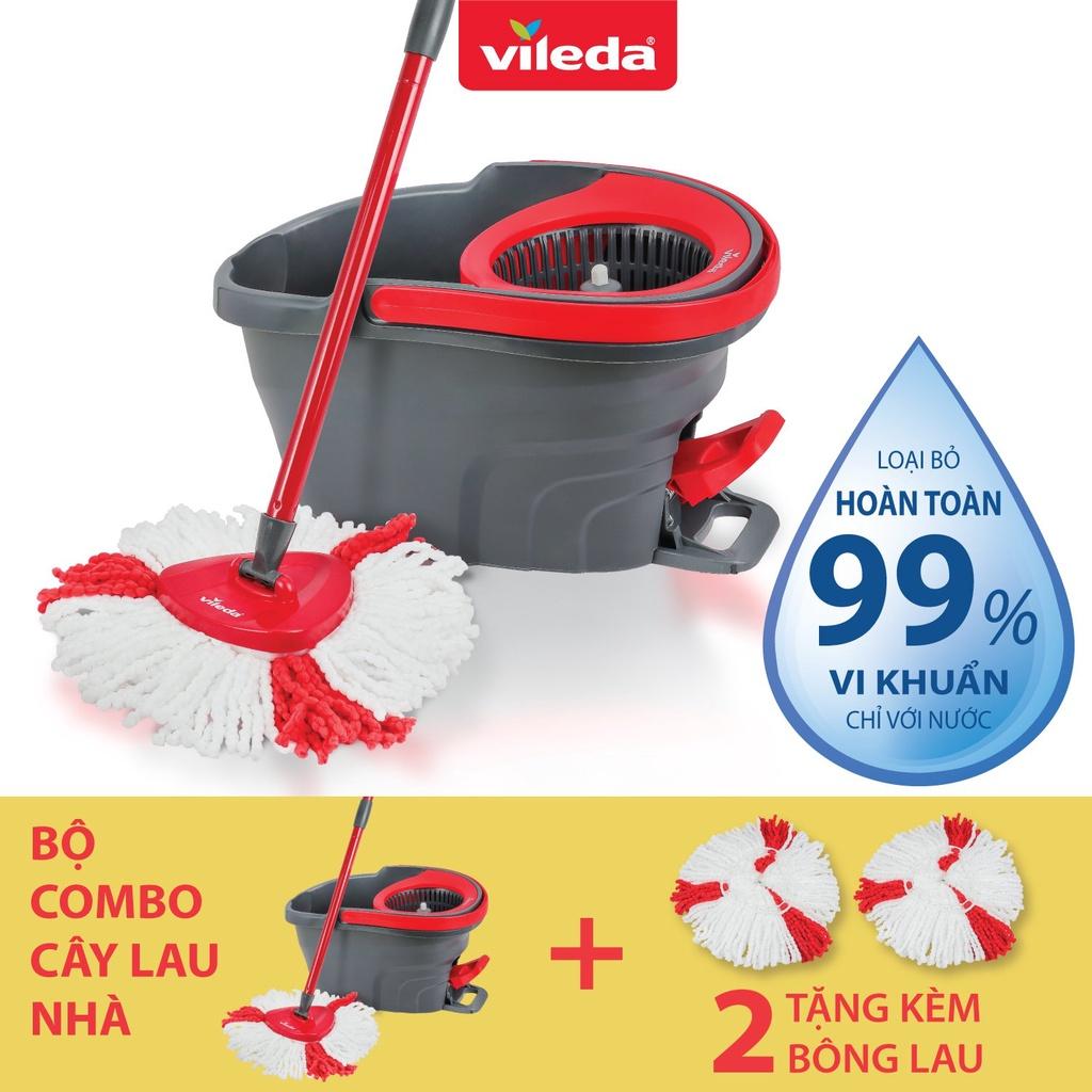 Cây lau nhà VILEDA Turbo Easy Wring&amp;Clean đầu lau tam giác, xô giặt quay bằng chân, thêm 2 bông lau