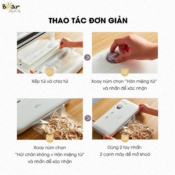 Máy Hút Chân Không Thực Phẩm Bear Hàn Miêng Túi Áp Suất Mạnh - VS-B01V1 - Hàng Chính Hãng Bảo Hành 18 Tháng