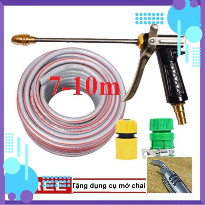Vòi Xịt️ Bộ dây vòi xịt nước rửa xe, tưới cây , tăng áp 3 lần, loại 7m, 10m 206318 đầu đồng,cút,+ mở chai