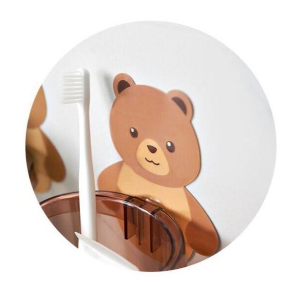 Cốc gấu dán tường để bàn chải đánh răng hình gấu có lỗ thoát nước tiện lợi Clevermart