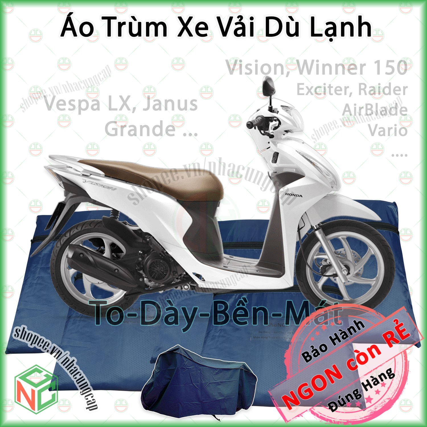 (Phủ Kín) Bạt Trùm Xe Cỡ 4 Siêu To - SH 150i 300i Phủ Sát Đất - Xe Moto PKL - Áo Che Xe Máy Cao Cấp Vải Dù Lạnh (Dù Cá Vân Tổ Ong) - KhoNCC Hàng Chính Hãng