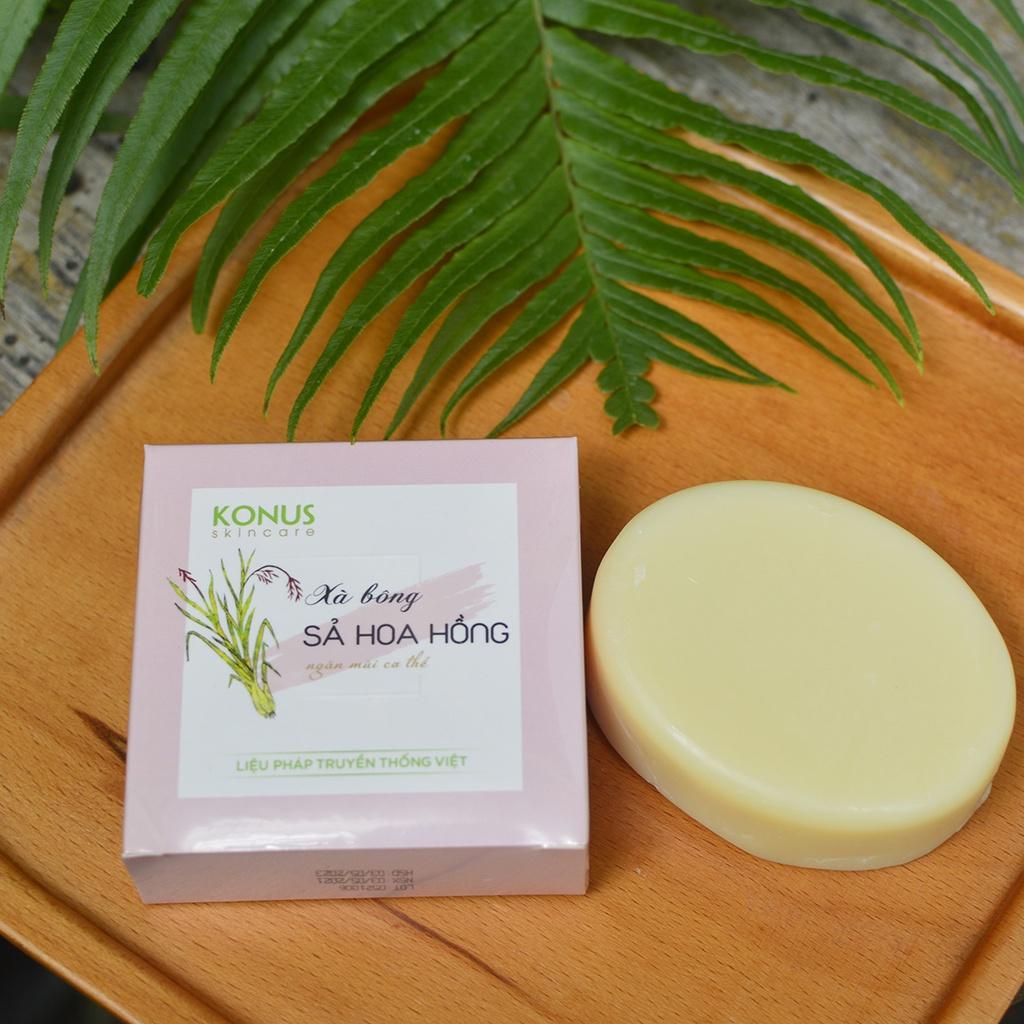 Konus Sả Hoa Hồng 100g - Xà bông thiên nhiên tinh dầu Sả & Hoa Hồng kết hợp dầu dưỡng, giúp làm sạch da, dưỡng