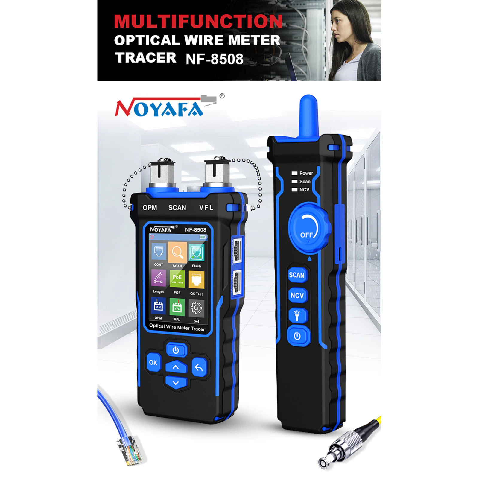 Noyafa NF-8508 Máy Test Mạng Đa Năng 9 Trong 1. NF-8508 9 in 1 Multifunctional Network Cable Tester Optical Wire Tracer Optical Fiber Power Meter NCV Function Li-ion Battery USB Charge LED Light - Hàng Chính Hãng