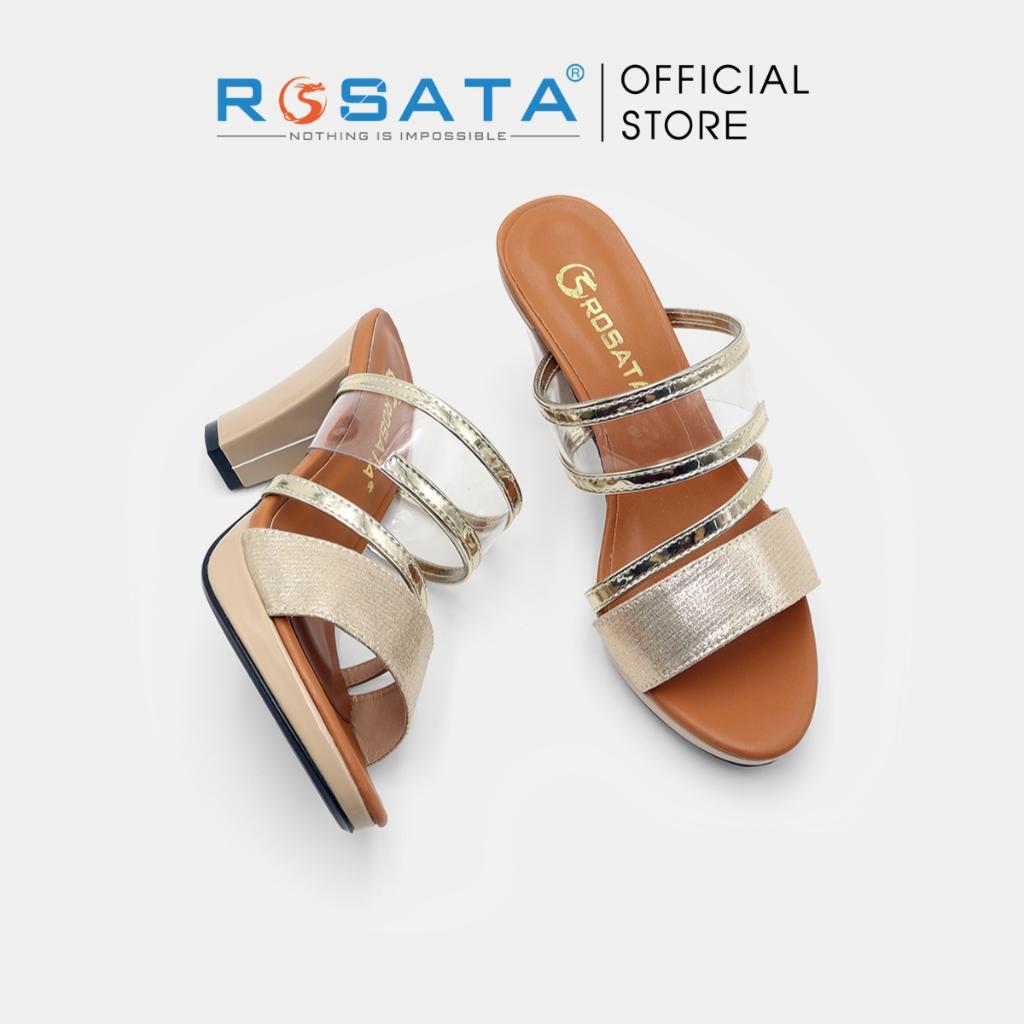 Giày sandal nữ đế cao 7 phân xỏ ngón quai ngang ROSATA RO518 - ĐEN