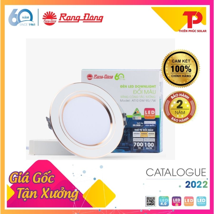 Đèn LED âm trần downlight 7W thay thế đèn compact âm trần 15W, tuổi thọ gấp 2,5 lần, tiết kiệm 50% điện năng, độ sáng ít suy giảm ... Model: AT10 ĐM 90/7W.