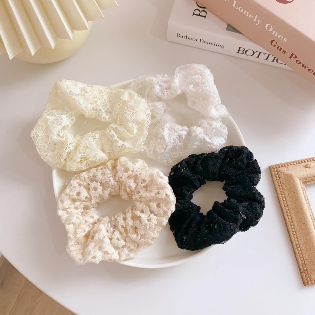 Scrunchies Vải Ren Hoa Thêu Chỉ Nổi