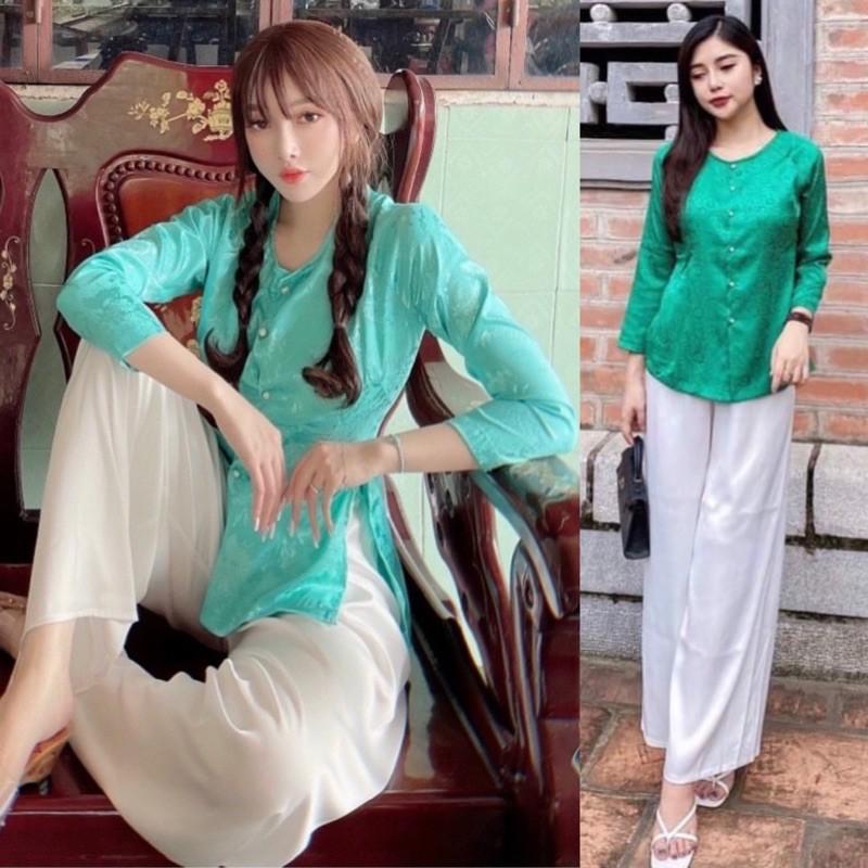 Đồ Lam Đi Chùa # Bà Ba Cao Cấp - ÁoVàgChanh+QuầnTrắng,Size XL-64kí Trở Lại