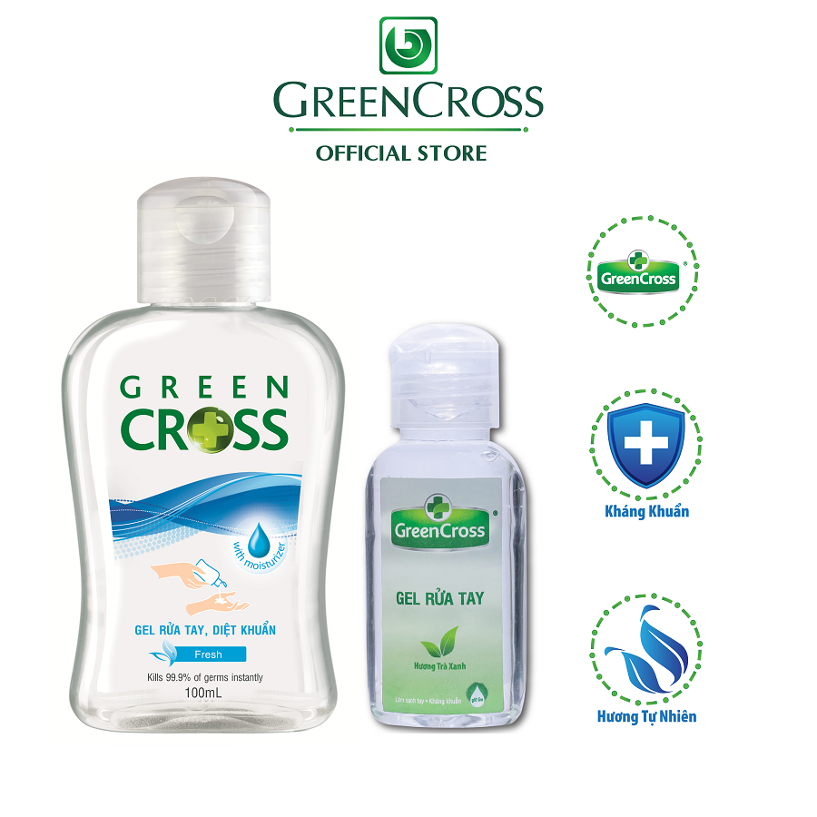 GREEN CROSS GEL - Combo 10 Chai Gel Rửa Tay GREEN CROSS dung tích 100ml/chai TẶNG KÈM 2 Chai Gel 60ml