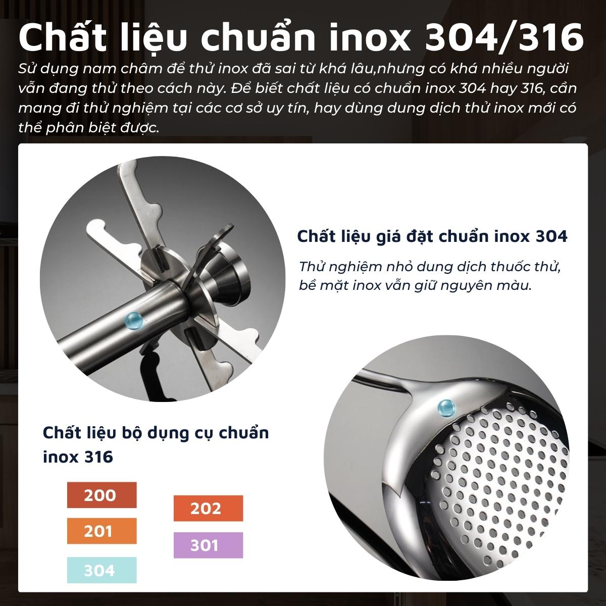 Bộ dụng cụ nhà bếp inox 316, inox 304 và giá đặt inox 304 DandiHome cao cấp, sang trọng