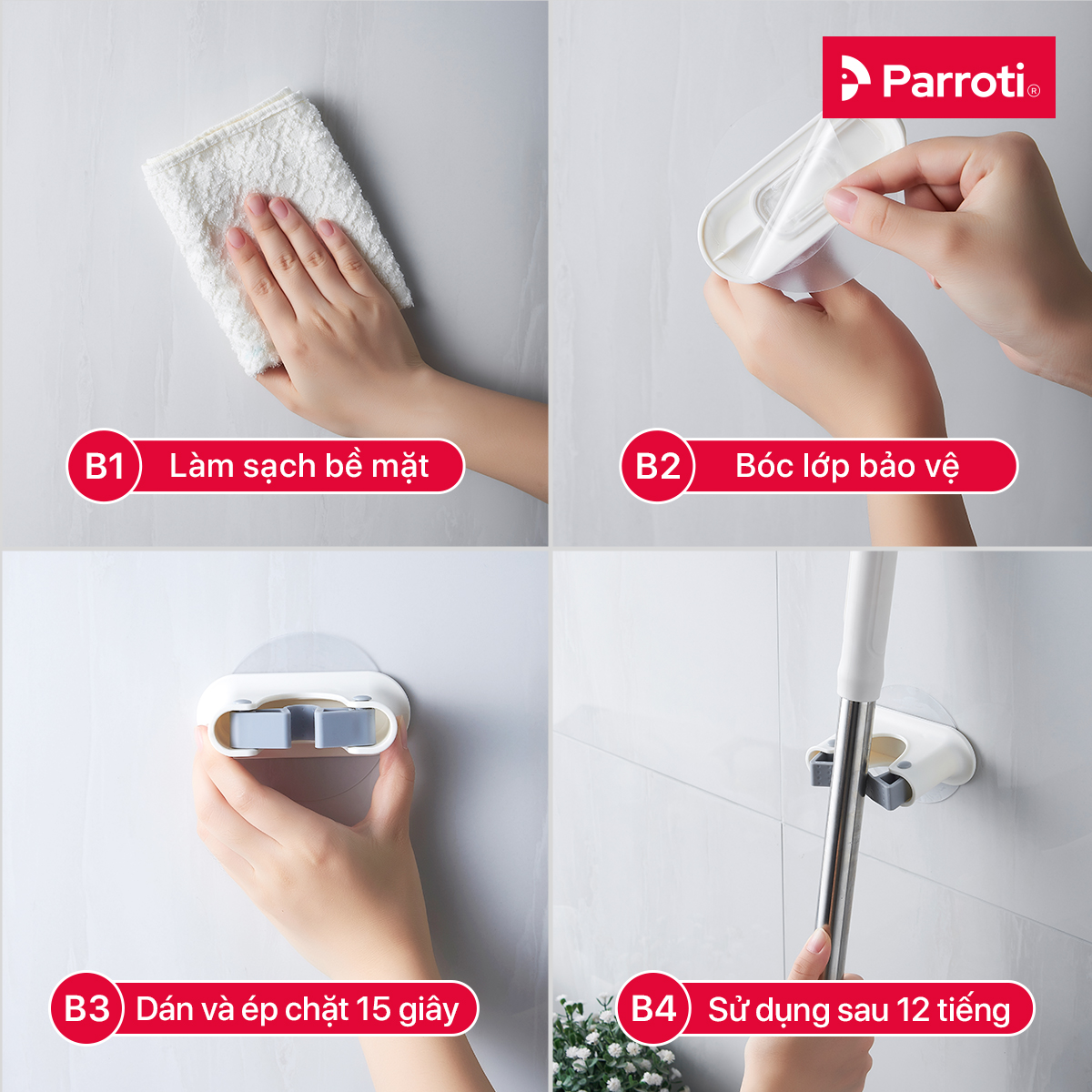 Móc Treo Cây Lau Nhà Dán Tường Đa Năng Chịu Lực Tốt - Parroti Keeper KP02