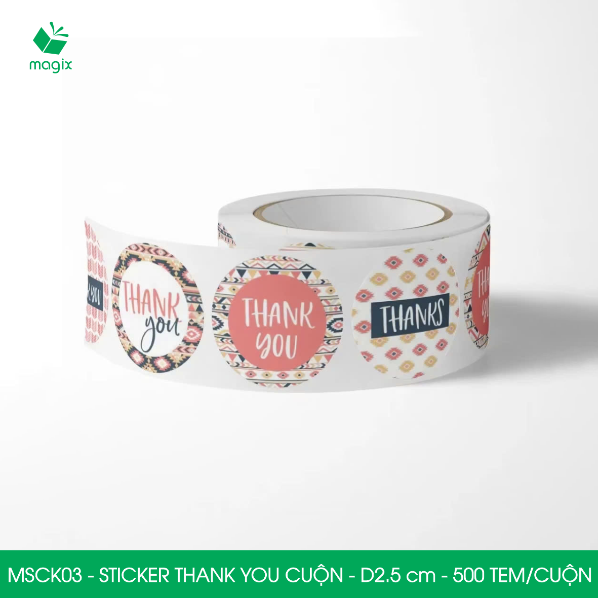 MSCK03 - D2.5 cm - Cuộn 500 sticker thank you tròn, nhãn dán thank you, tem dán cảm ơn