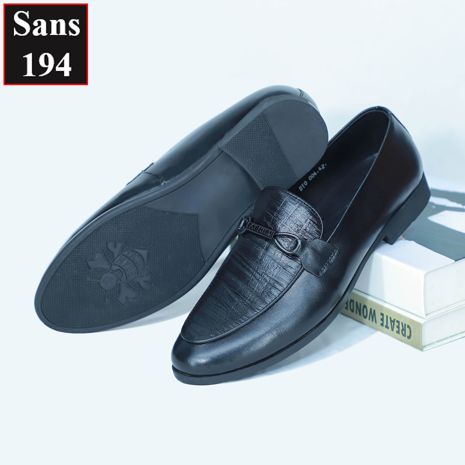 Giày lười nam da bò thật Sans194 moca penny loafer đen đẹp cao cấp giầy mọi công sở hàn quốc đế cao su dầy dập vân