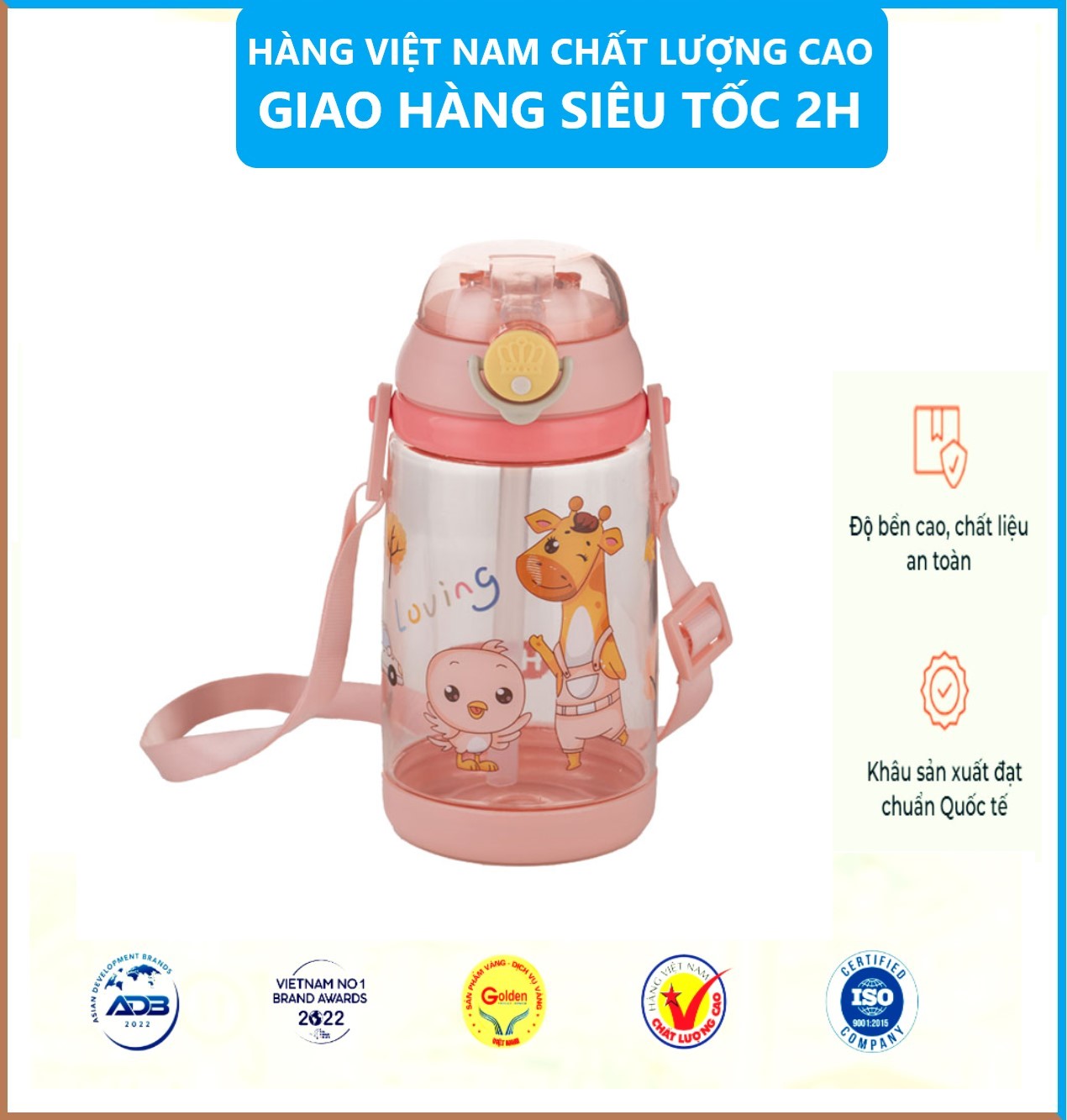 Bình Nước Trẻ Em 450ml HOKORI Chất Liệu Nhựa PP Nguyên Sinh Không BPA An Toàn Tuyệt Đối Cho Bé - Hàng chính hãng