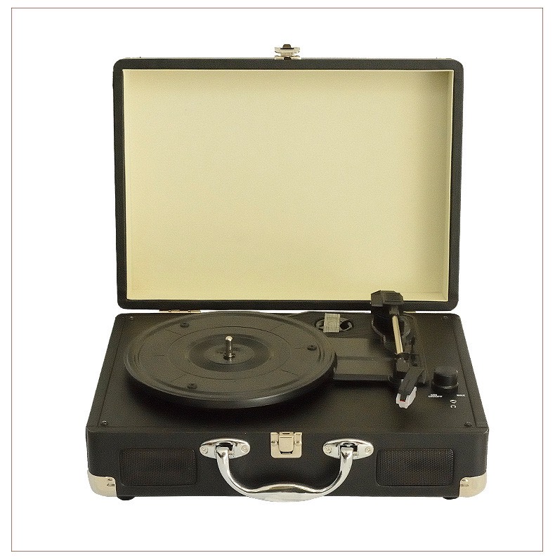 Đầu mâm than LP vinyl turntable đa năng tự hành dáng vali có loa bên trong, có cổng out xuất amply chất âm mộc mạc