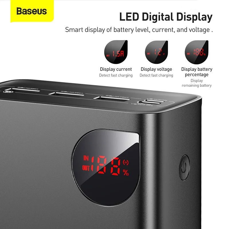 Sạc Dự Phòng OS-Baseus Adaman Digital Display Fast Charge Power Bank 40000mAh 22.5W Black (Kèm cáp USB to C 30cm) (Hàng chính hãng)