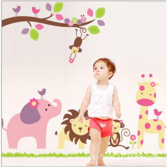 Decal Dán Tường Vườn thú voi hồng