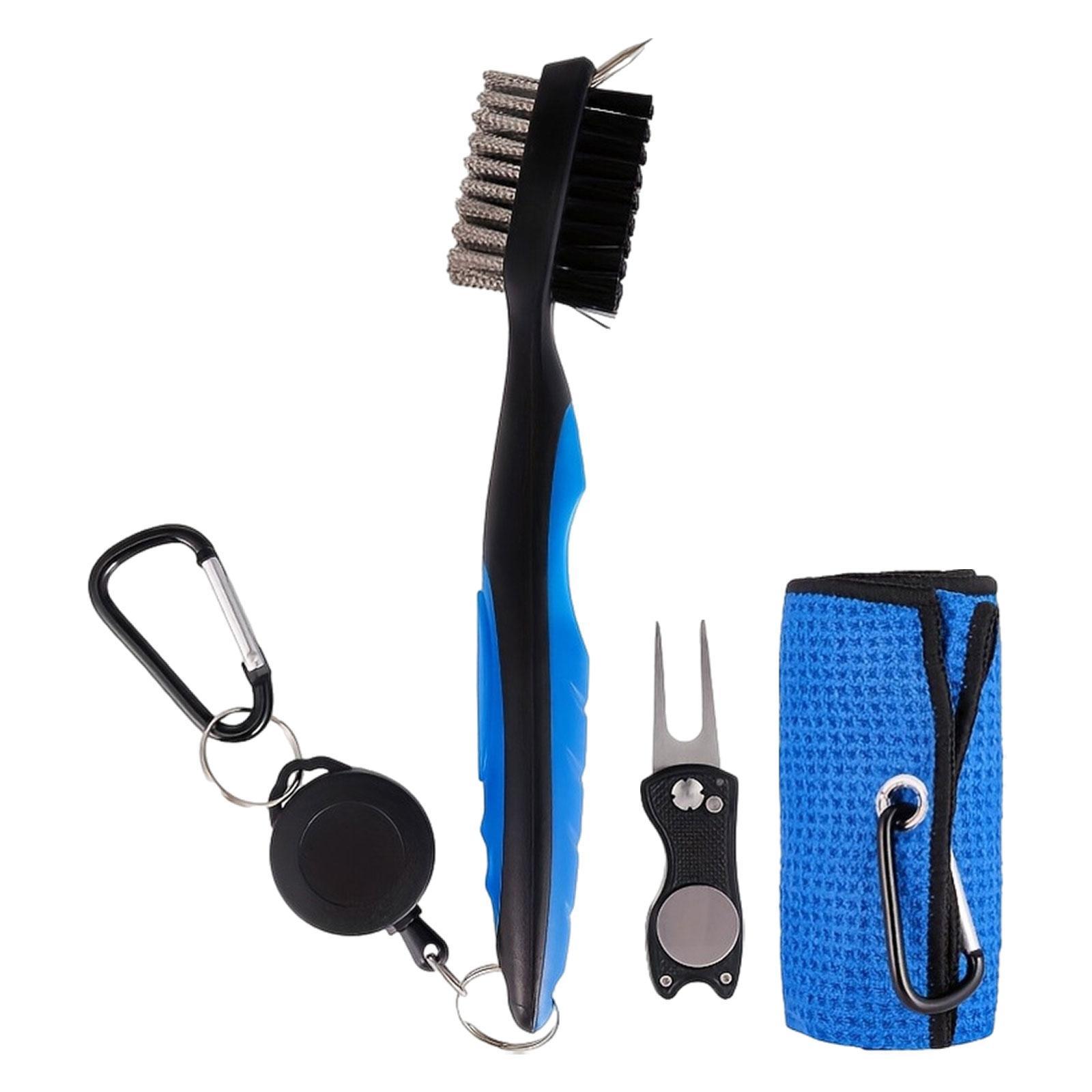 3x Golf Club Cleaning , Golf Club Cleaner Brush Golf Brush with Retractable Zip Line Repair Tool Golf Towel for Golf Irons, Golf Cart