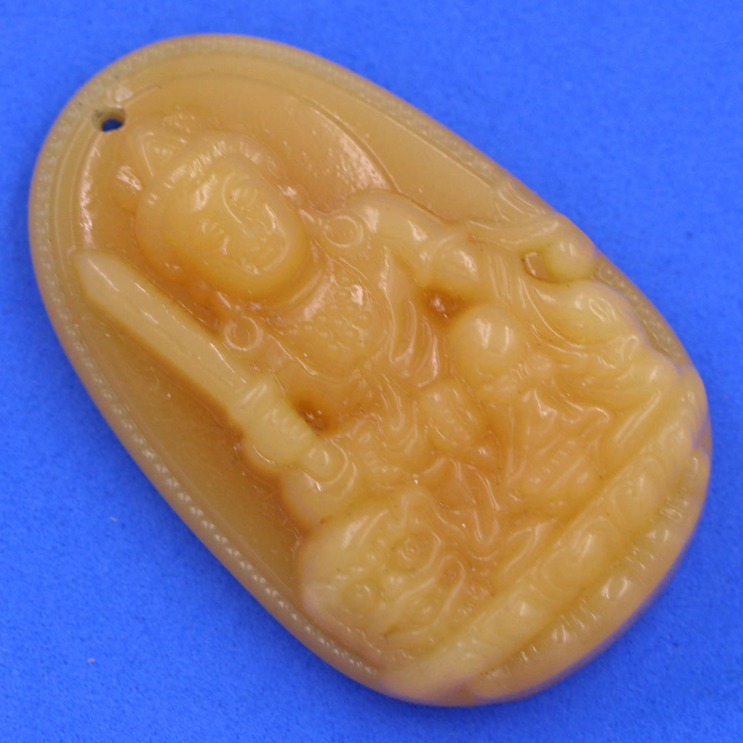 Mặt Phật Văn thù đá thạch anh vàng 3.6 cm kèm móc và dây chuyền inox, Mặt Phật bản mệnh