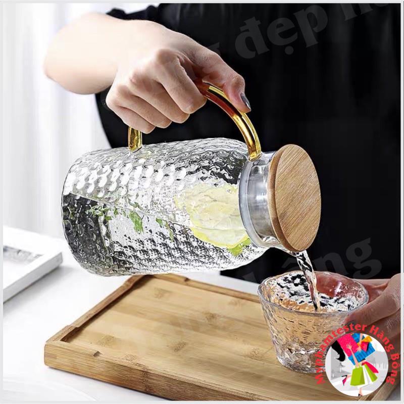 Bình nước sần bầu nắp gỗ chịu nhiệt