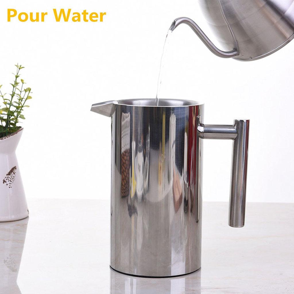 French Coffee Press Maker, Stainless Steel French Press Machine for Coffee Tea Camping Office, SIlver
