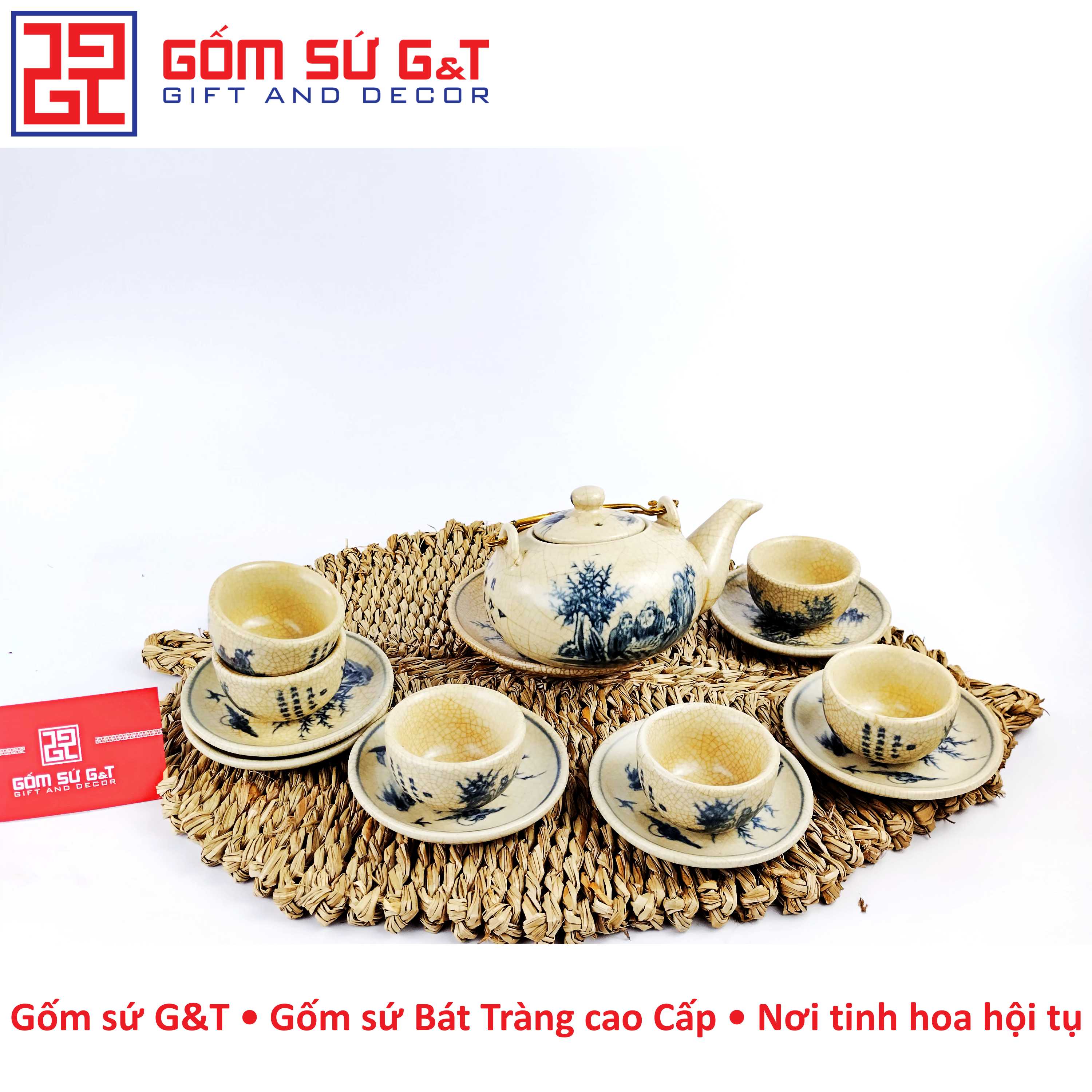 Bộ trà quả hồng trúc lâm thiết hiền men rạn Gốm Sứ G&amp;T