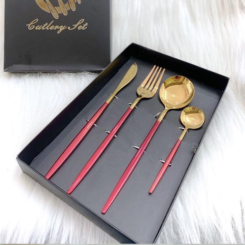 Set 4 món dao, dĩa, thìa – inox mạ vàng cao cấp - phong cách hoàng gia