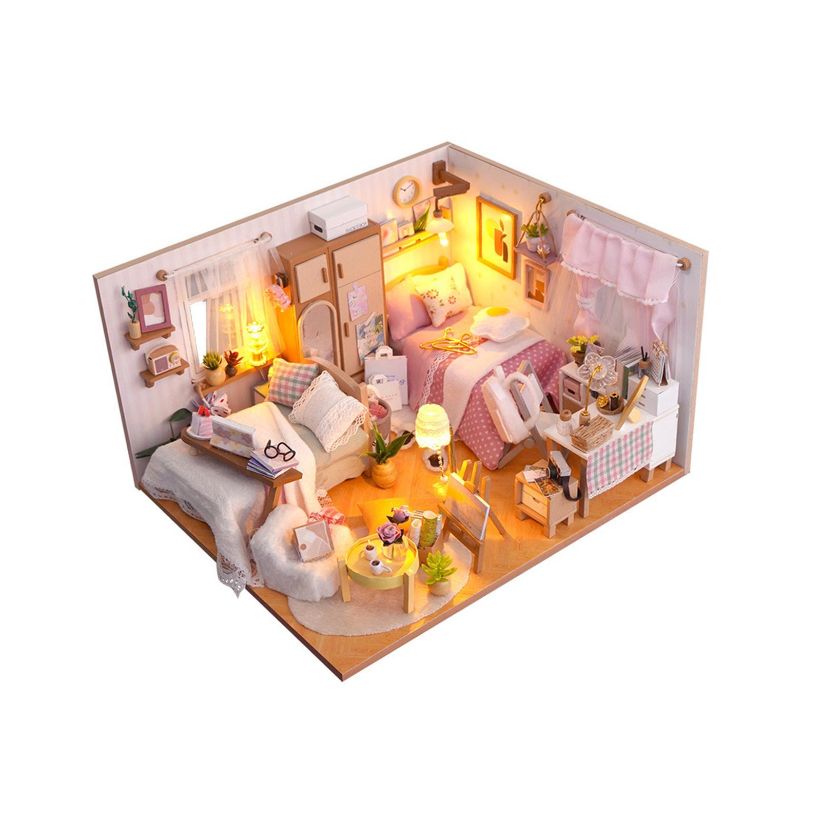 DIY Wooden Miniature Dollhouse Kits, Creative Bedroom, Birthday Gifts, with Furniture Educational Toy Modern for Boys Girls Doll House Model