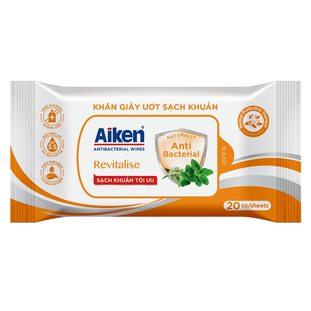 Khăn Ướt Sạch Khuẩn Aiken Chiết Xuất Bạc Hà 20 Tờ/gói