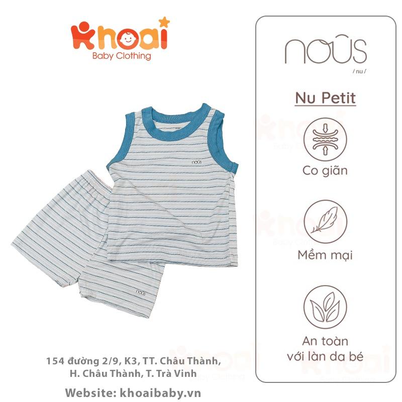 Bộ ba lỗ Nous petit kẻ xanh trắng - Chất liệu Nu Petit 95% cotton thiên nhiên