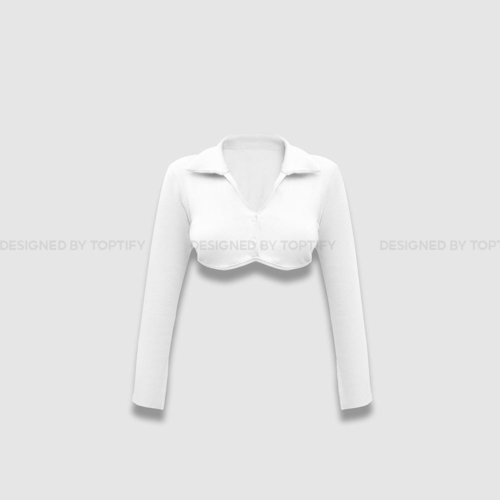 ┋♘Áo croptop nữ body dài tay TOPTIFY cổ polo hai nút viền ngực Shelby Top A216