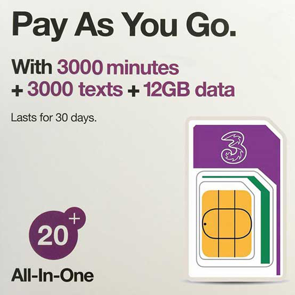 Sim 3G/4G Three Du Lịch 35 Nước Châu Âu - Hàng Chính Hãng-Mẫu ngẫu nhiên