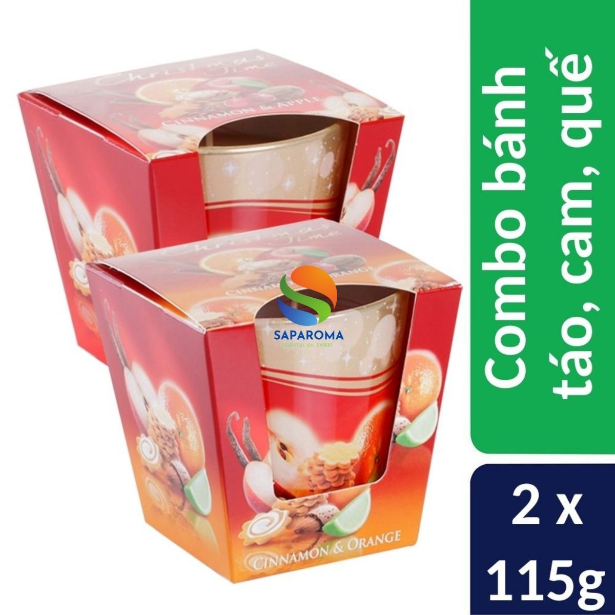 Combo 2 Ly nến thơm tinh dầu Bartek Christmas Time 115g QT028493 - bánh táo, cam, quế, trang trí, thơm phòng, thư giãn, hỗ trợ khử mùi