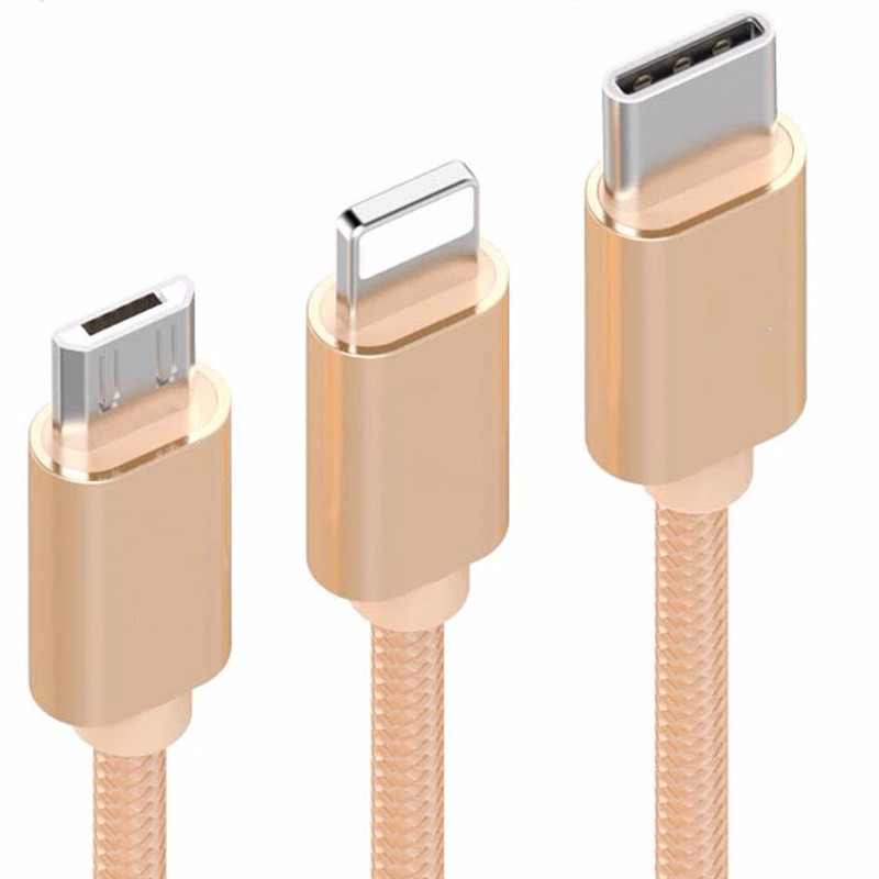 Dây cáp sạc điện thoại đa năng 3 trong 1 dài 1m đa chức năng Lightning, Micro USB, Type-C - Hàng Chính Hãng PKCB