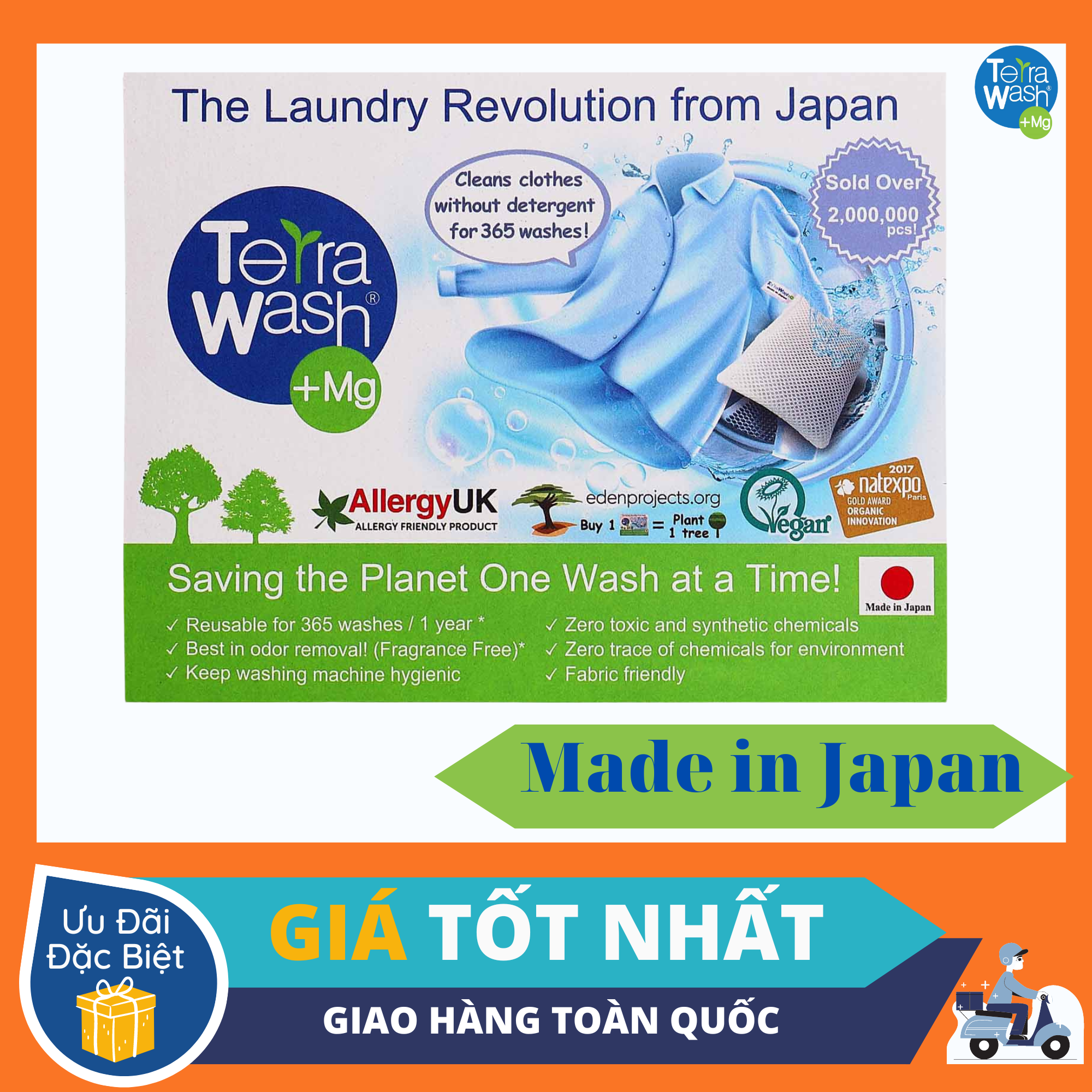 Terra Wash +Mg Túi Giặt Thay Thế Xà Phòng Made In Japan - Tặng Baking Soda.