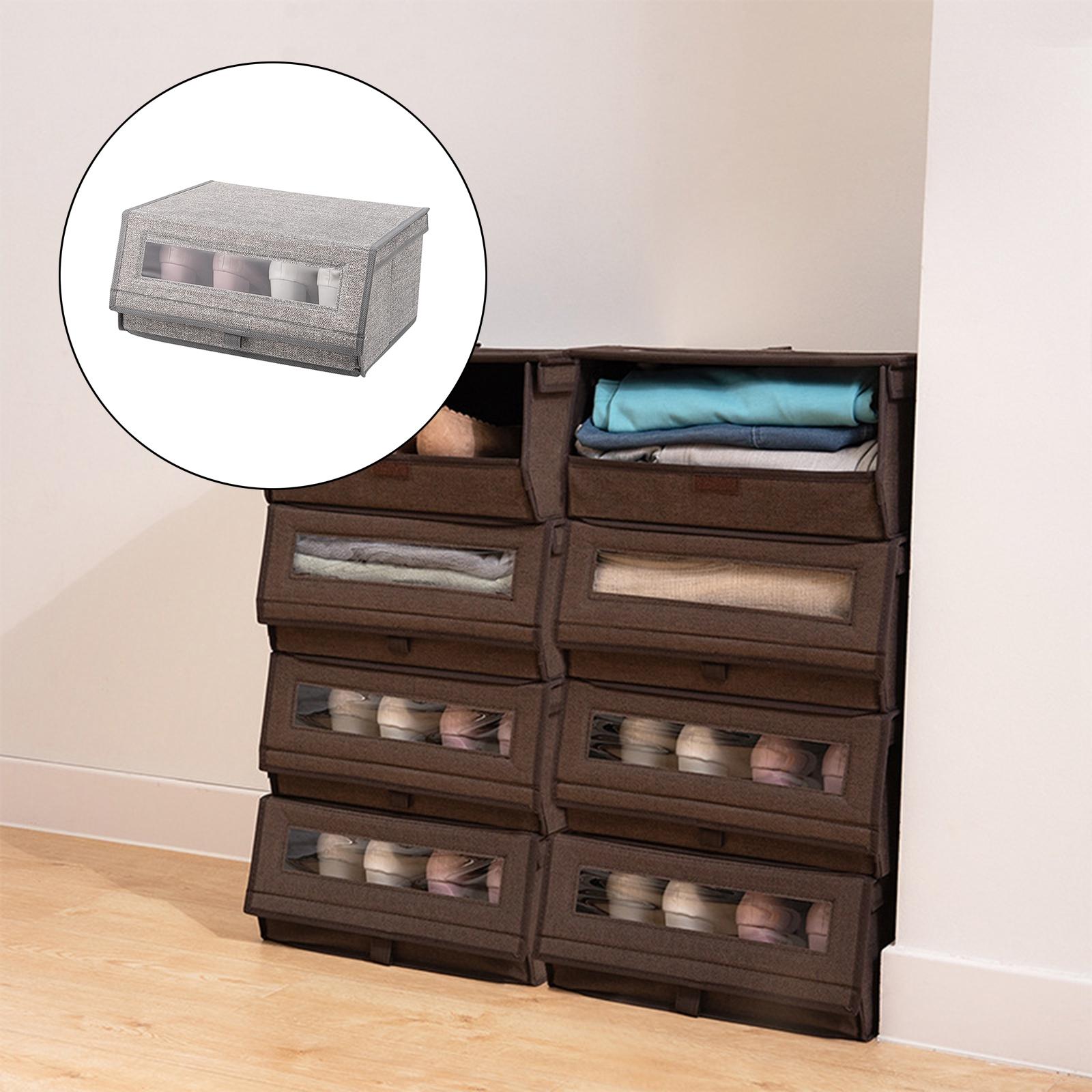 Shoe Storage Box Bins Closet Underwear Sundries Organizer with Clear Window Gray
